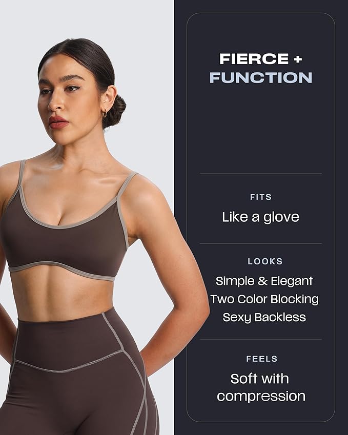 Aoxjox Women's Color Block Workout Sports Bras Fitness Lexi Lined Strappy Bra Athletic Yoga Crop Tank