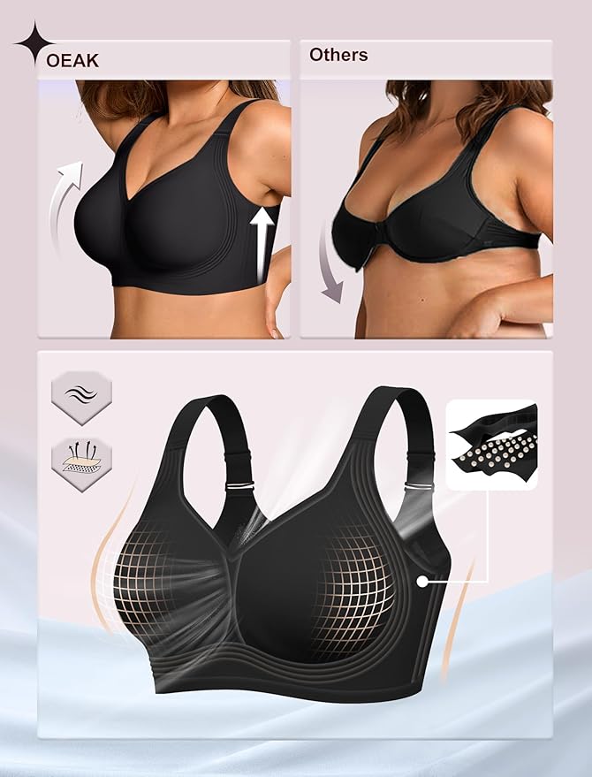 OEAK Womens Wireless Jelly Bra Plus Size Supportive Seamless Bras Full Coverage Push Up Comfortable No Underwire Tshirt Bras