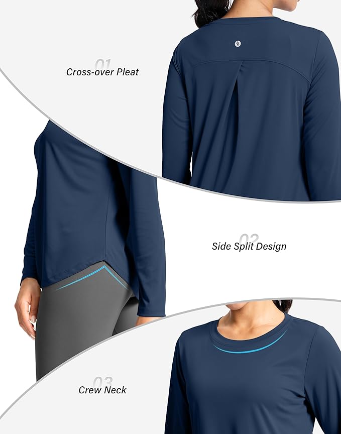 SANTINY Lightweight Long Sleeve Workout Tops for Women Breathable Gym Yoga Athletic Running Hiking Top UPF 50+ Sun Shirts