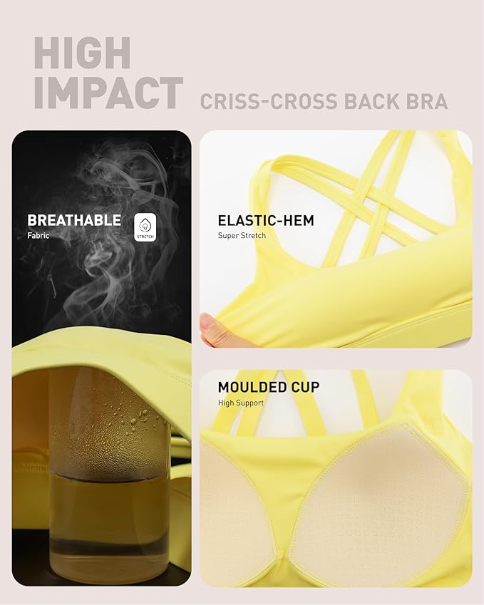 RUNNING GIRL High Impact Sports Bras for Women - Scoop Neck Strappy Sports Bra High Support Moulded Cup Workout Bra