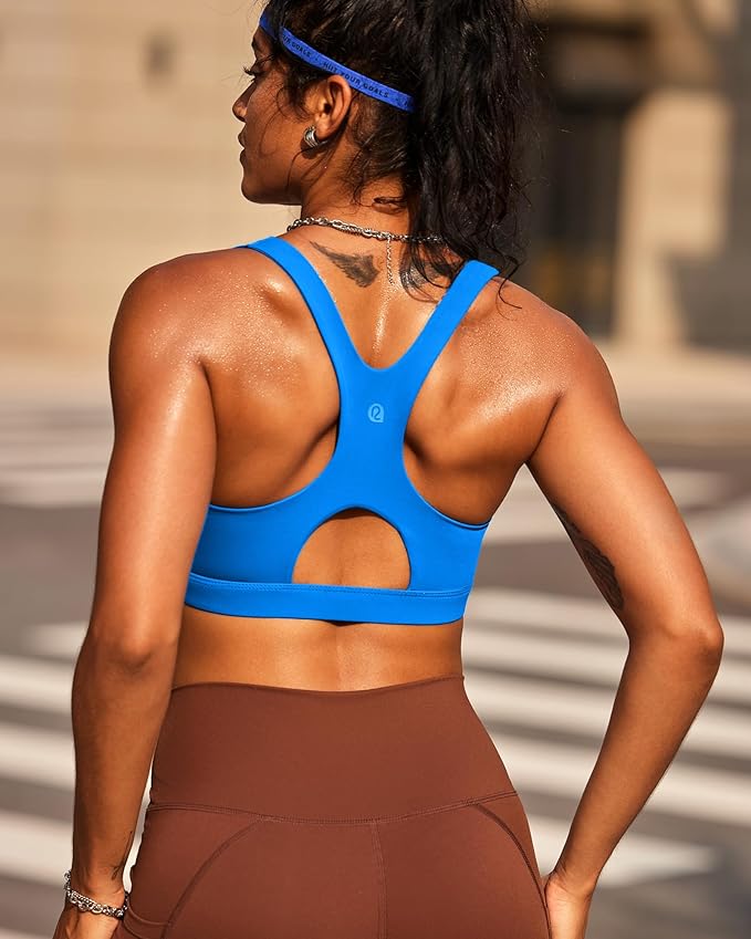 RUNNING GIRL Sports Bras for Women High Support,Racerback High Impact Grey Sports Bra Moulded Cup Workout Bra Push up