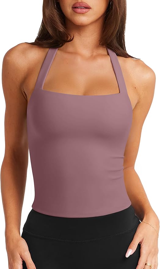 LASLULU Womens Sexy Halter Sports Bra Workout Tops Wirefree Sleeveless Gym Yoga Tank Tops Y2k Casual Crop