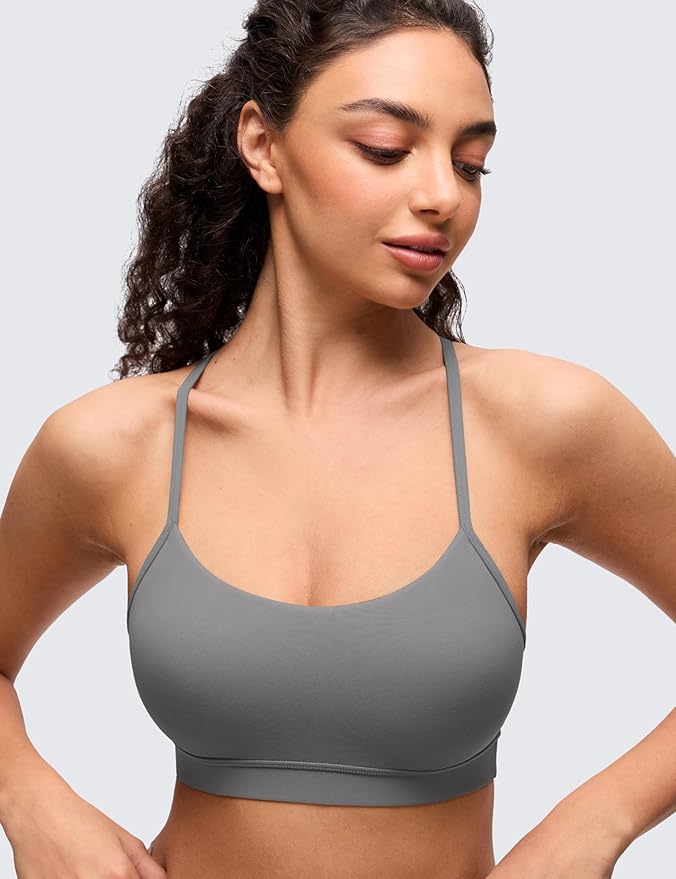 CRZ YOGA Butterluxe Y Back Sports Bras for Women - Padded Racerback Low Impact Spaghetti Thin Strap Workout Yoga Top