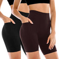 Leafigure 2 Pack Womens Biker Shorts with Pockets, High Waisted Yoga Shorts for Women Running Gym and Workout