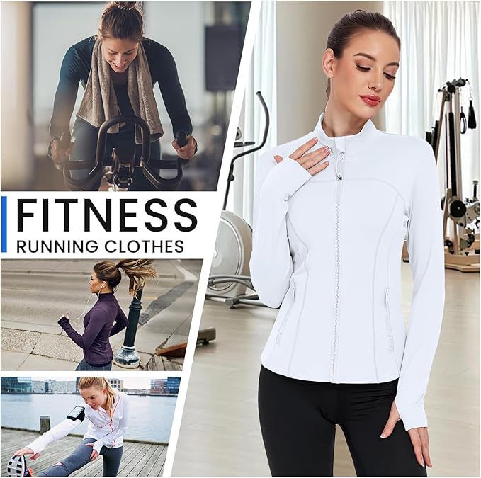 Women's Workout Jackets Full Zip Running Yoga Jackets Lightweight Athletic Clothes with Thumb Holes