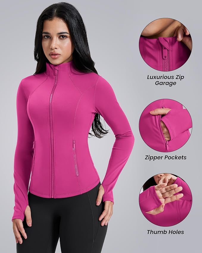 AVGO Womens Workout Jackets Lightweight Athletic Zip Up Jacket Slim Fit Running Gym Top with Pockets & Thumb Holes