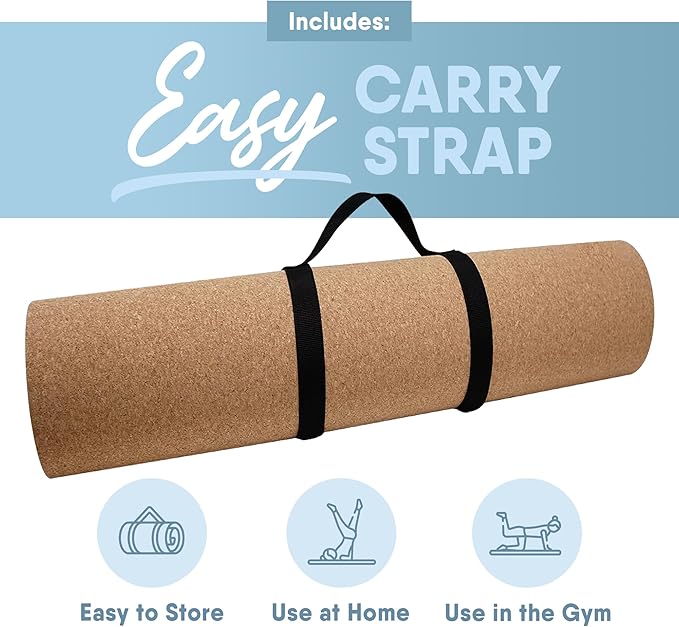 MICRODRY Cork Mat for Yoga, Pilates, Exercise and More, Fitness Mats for Home Workout, 72 (L) x 26 (W) x 0.25 (Th) inches Each Gym Mat