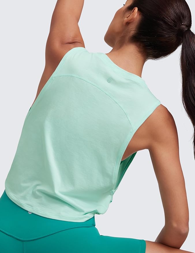 CRZ YOGA Pima Cotton Large Armhole Tank Tops for Women - Workout Sport Athletic Yoga Running Gym Loose Crop Sleeveless Shirts