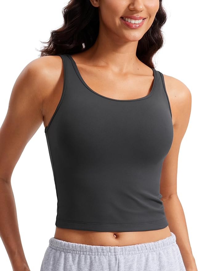 CRZ YOGA Butterluxe Double Lined Tank Tops for Women - Workout Casual Scoop Neck Racerback Crop Sleeveless Shirt