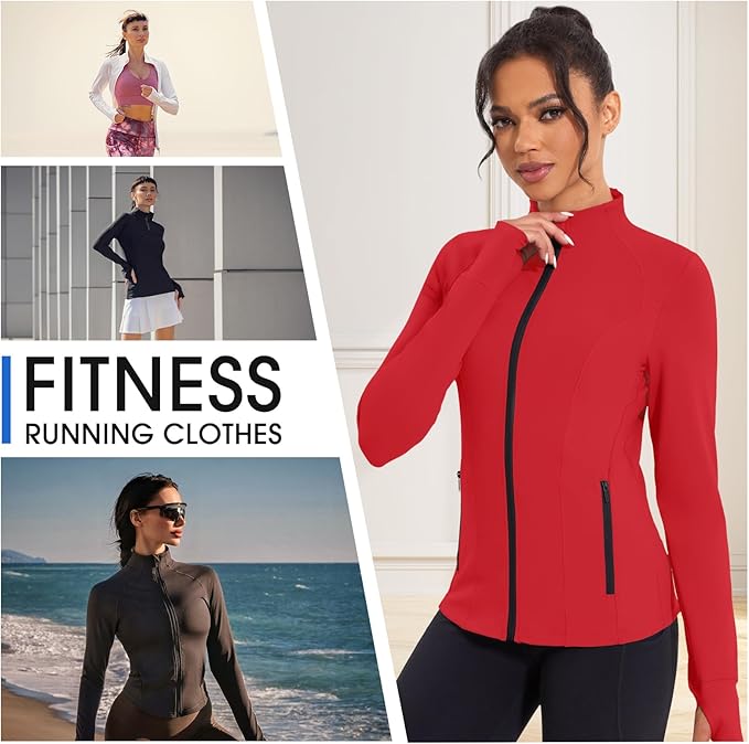 Workout Jackets for Women Lightweight Running Sweat Jackets Full Zip Up Exercise Yoga Athletic Clothes with Pockets