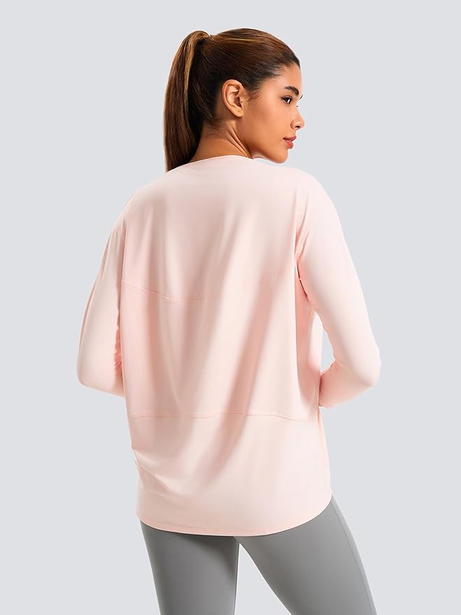 JOYSPELS Ice Silk Boat Neck Long Sleeve Workout Tops for Women Loose Fit Athletic Running Gym Yoga Shirts