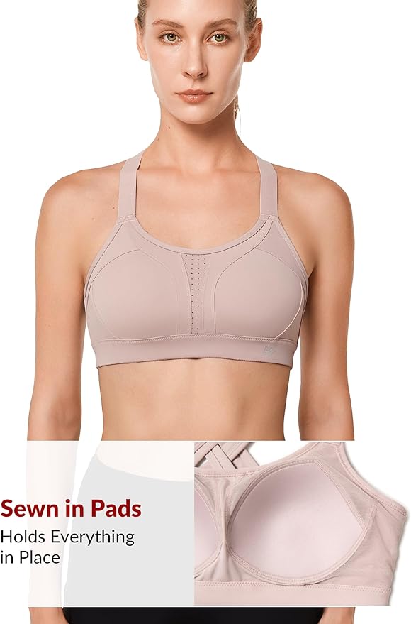 Yvette Sports Bra High Impact Adjustable Criss Cross Back, Full Support for Large Bust No Bounce