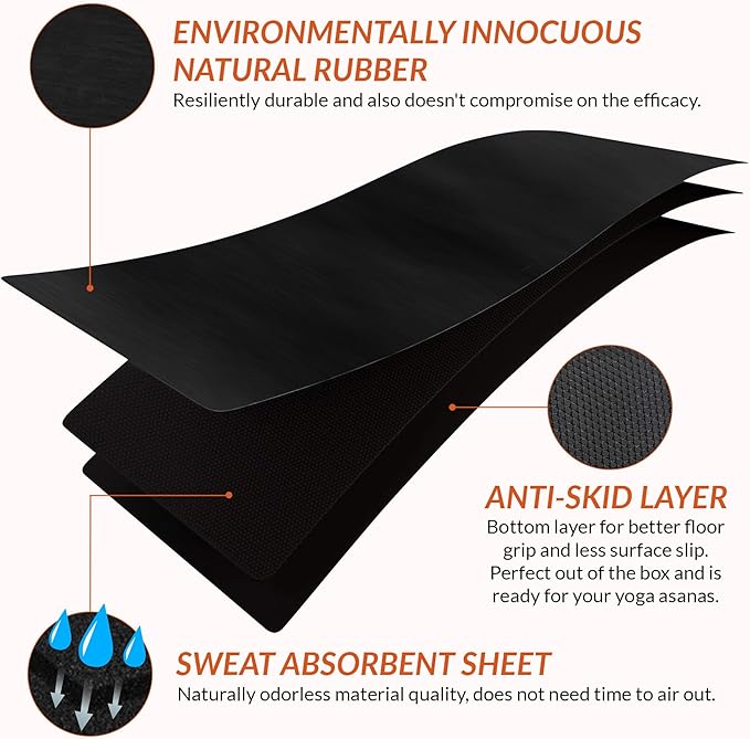 Gurus Natural Rubber Yoga Mat, Eco Friendly Earth Yoga Mat, Non Slip Yoga Rubber Mat, 72x25 Inches 5 mm Thickness