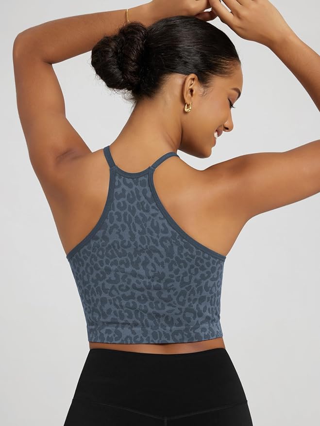 ODODOS Women's Crop 3-Pack Seamless Rib-Knit Camisole Crop Tank Tops