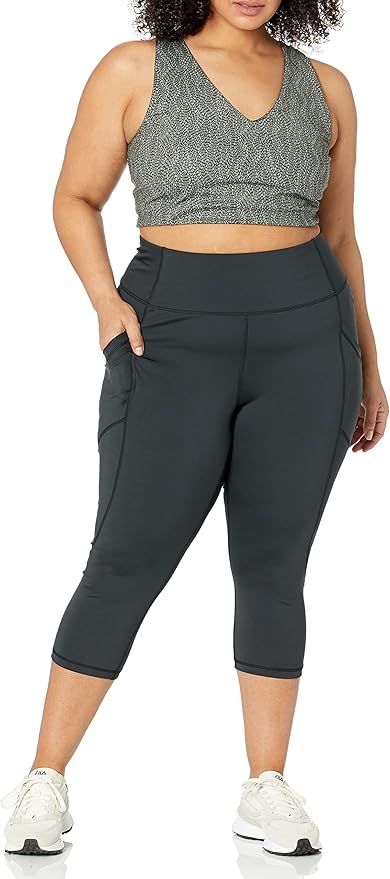 Amazon Essentials Women's High Waisted Active Sculpt Workout Athleisure Capri Leggings with Pockets