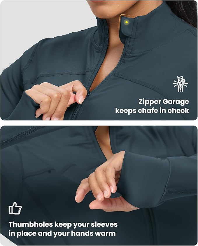 GYM RAINBOW Womens Zip Up Workout Jakcets Lightweight Slim Fit Running Athletic Jackets with Thumb Holes