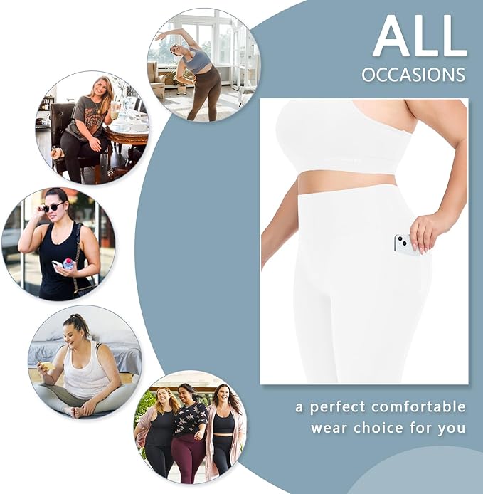Plus Size Leggings for Women with Pockets-Stretchy XL-5XL Yoga Pants Tummy Control High Waist Workout Leggings