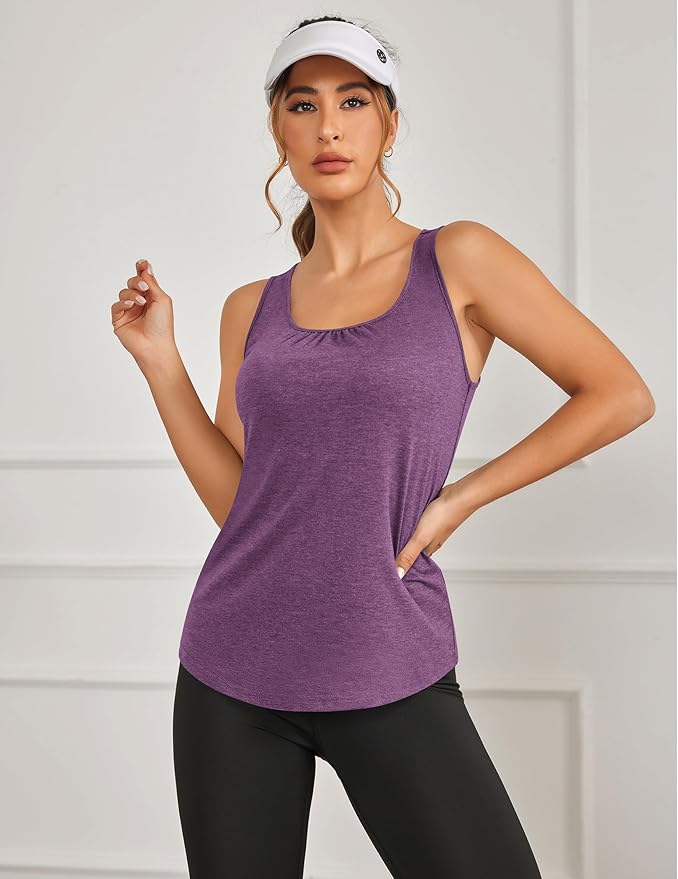 PINSPARK Workout Tops for Women Racerback Tank Tops Sleeveless Athletic Running Shirts Lightweight Yoga Gym Tank,2 Pack S-3XL