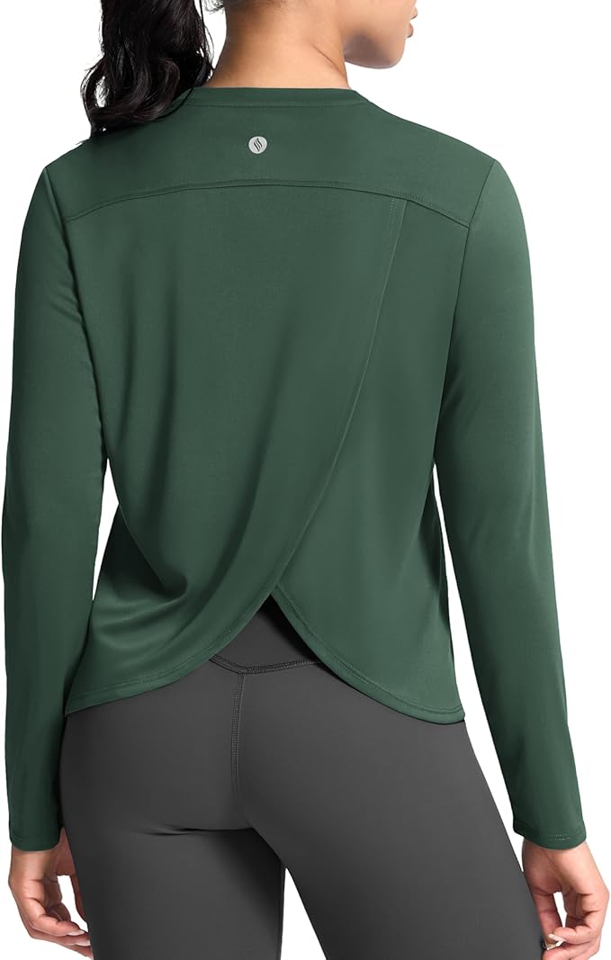 SANTINY Women's Lightweight Long Sleeve Workout Tops Split Back Gym Running Hiking Athletic Shirt Quick Dry UPF 50+ Sun Shirt
