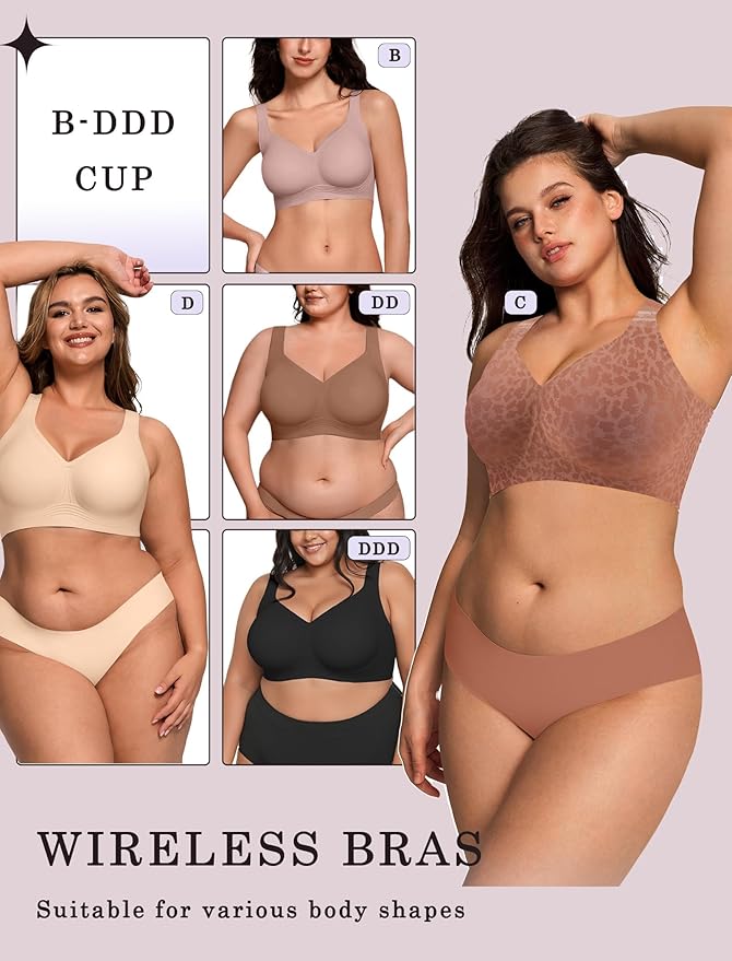 OEAK Womens Wireless Jelly Bra Plus Size Supportive Seamless Bras Full Coverage Push Up Comfortable No Underwire Tshirt Bras