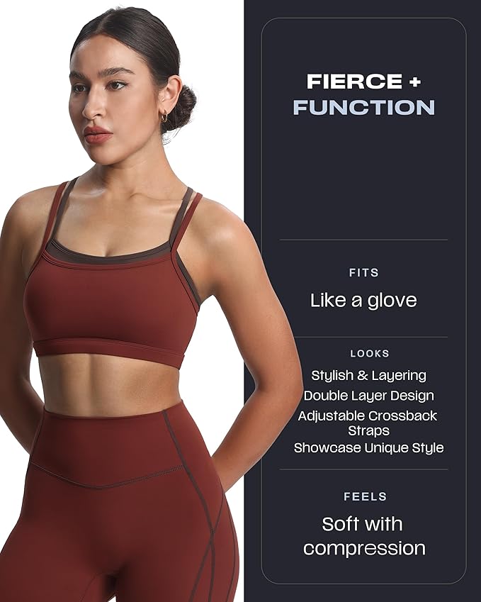 Aoxjox Women's Workout Sports Bras Takes Two Bra High Impact Training Fitness Running Yoga Crop Tank