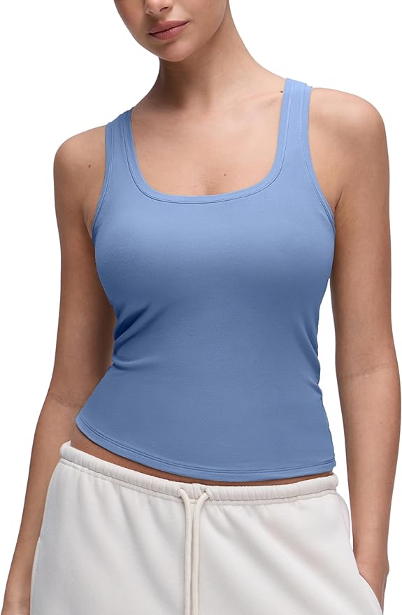 CRZ YOGA Softembrace Scoop Neck Tank Tops for Women - Casual Going Out Soft Double Lined Crop Basic Sleeveless Shirts