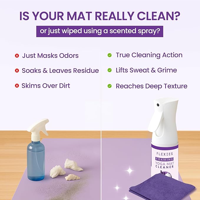Foaming Yoga Mat Cleaner Spray Kit, Plant Based Non Toxic Mat Cleaner with Brush and Microfiber Cloth, Yoga Essentials for Women and Men, Pilates Mat Care, Lavender
