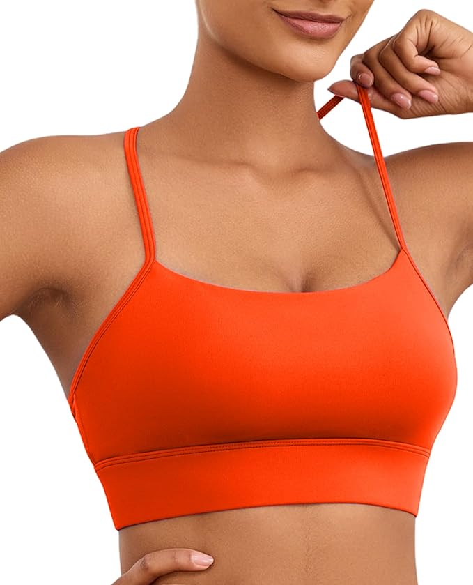Womens Y-Back Sports Bra, Weightless Padded Yoga Bra, Spaghetti Strap Low Impact Gym Top for Workout & Daily Wear