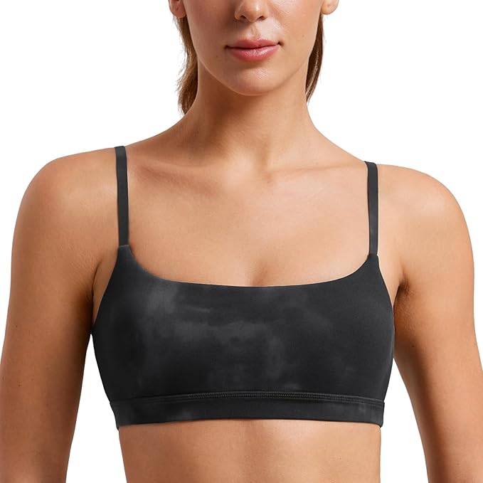 CRZ YOGA Butterluxe Adjustable Spaghetti Strap Sports Bras for Women - Scoop Neck Wireless Padded Yoga Workout Crop Top