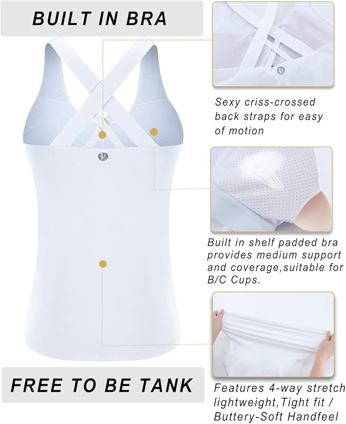 RUNNING GIRL Sports Bras for Women,Padded Strappy Sports Bras Criss-Cross Back Medium Support Sports Bras with Removable Cups