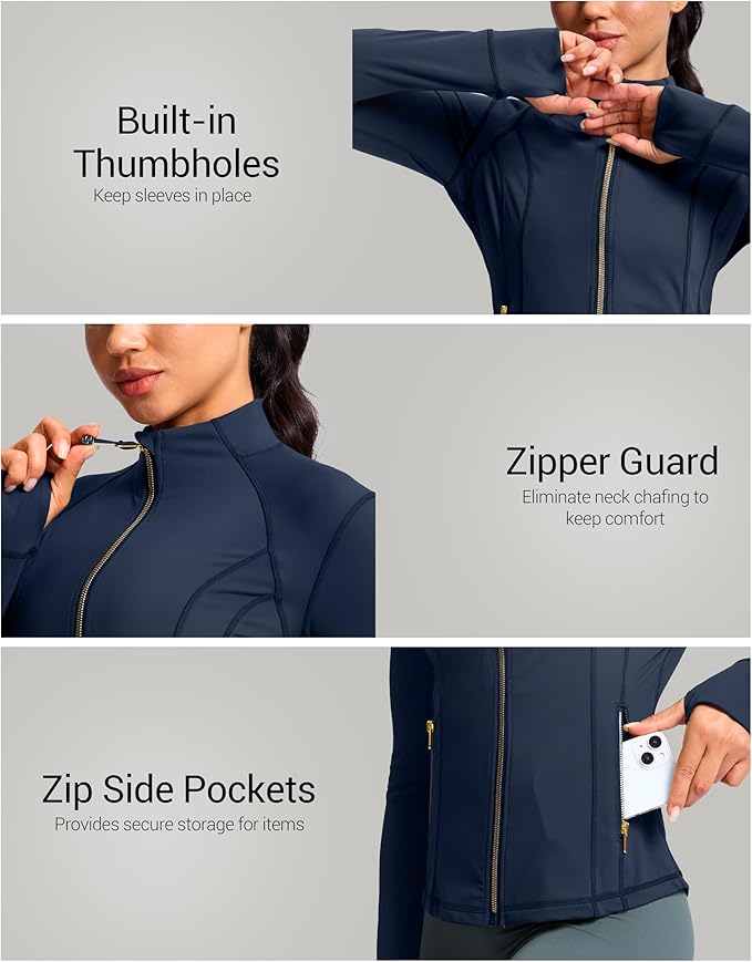 G Gradual Women's Workout Jackets Extended Waist Length Slim Full Zip 4 Pockets Athletic Jacket Spring Running Yoga Clothes