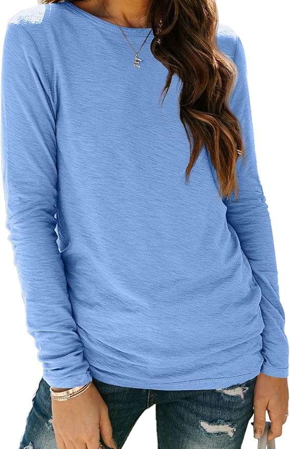 AUTOMET Women‘s Basic Long Sleeve Crewneck, Plus Size Winter & Spring Top, Casual Fall Tee for Teacher & Everyday Outfits