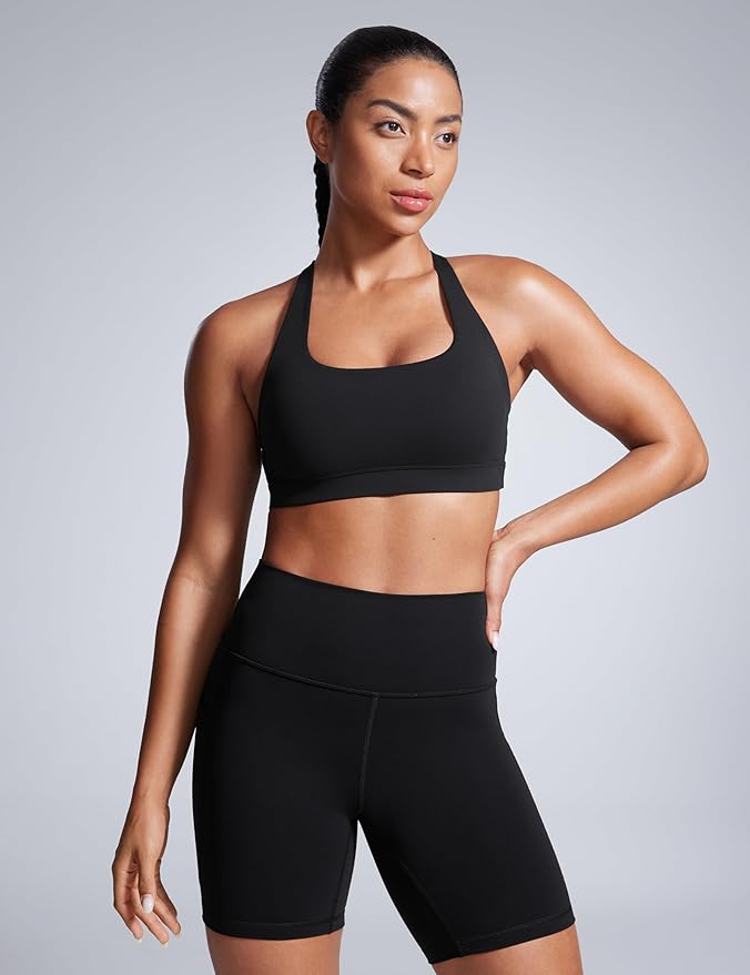 CRZ YOGA Butterbreeze Square Neck Sports Bras for Women - Strappy Thin Straps Workout Traning Padded Gym Halter Cami Top