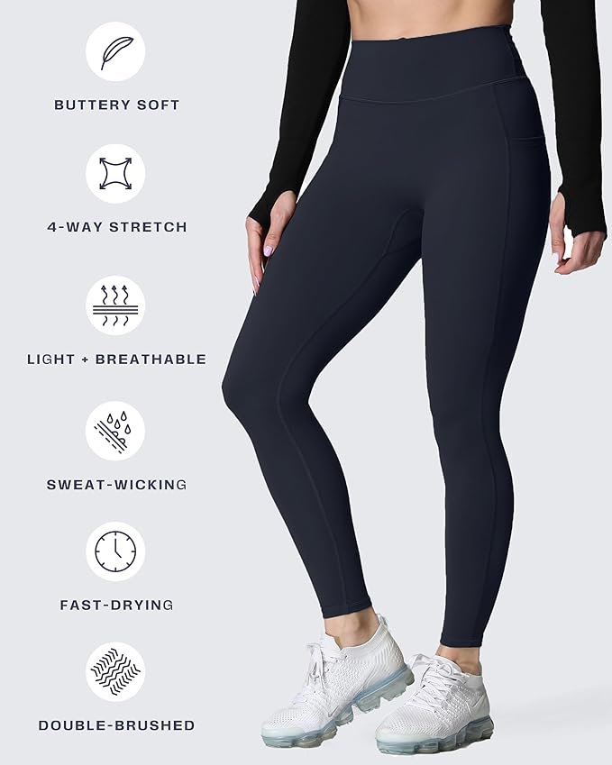 Aoxjox Women's Trinity High Waisted Yoga Pants with Pockets Cross-Waist Tummy Control Buttery Soft Workout Leggings 26"