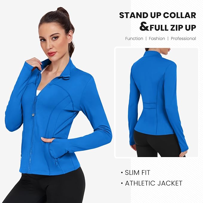 Women's Workout Jackets Full Zip Running Yoga Jackets Lightweight Athletic Clothes with Thumb Holes