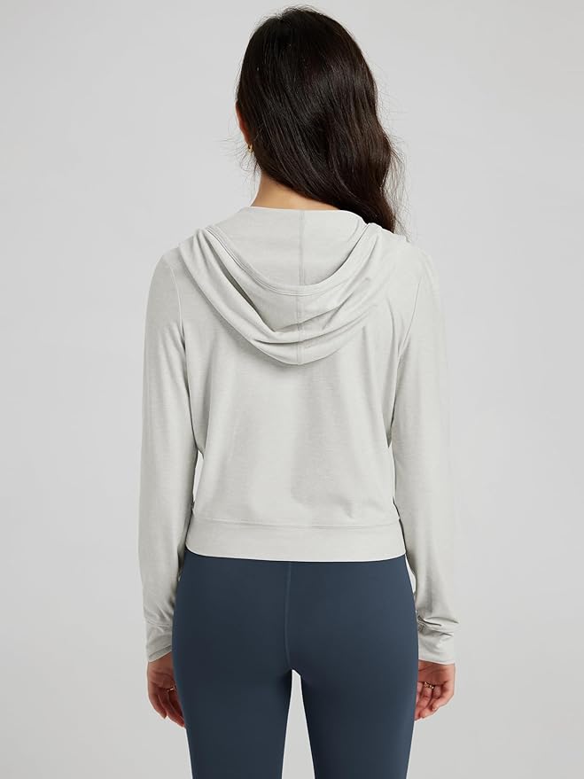 ODODOS Women's Full-Zip Cropped Hoodie - odSTRATUM Tech Ultra Soft UPF 50+ Hooded Jacket with Pockets