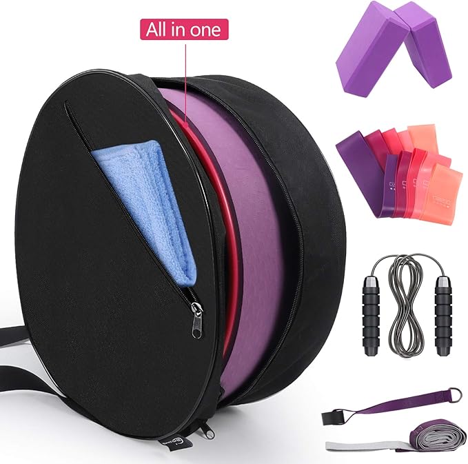 Yoga Wheel Set 11-in-1,Back Roller & 2 Blocks with Strap,Resistance Bands,Jump Rope,Carrying Bag,Perfect Yoga Back Wheel Accessory Starter Kit for Beginner, Stretching, Improving Backbends