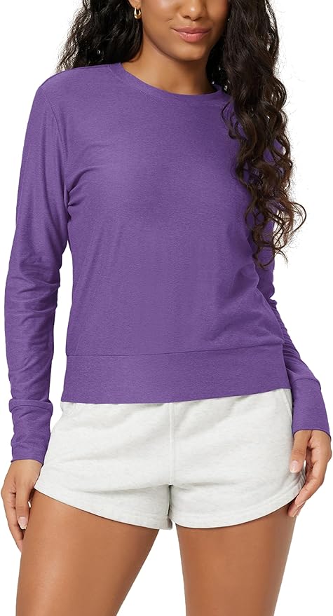 ODODOS Women's Long Sleeve Crewneck Tee - Ultra-Soft odSTRATUM Tech Performance T-Shirts UPF 50+ Daily Pullover Tops