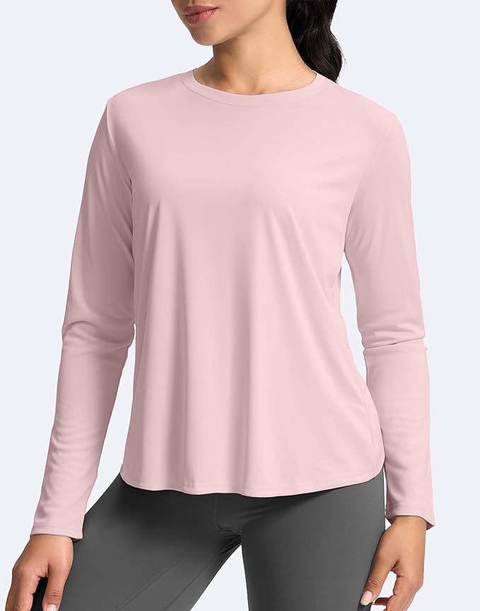 SANTINY Women's Lightweight Long Sleeve Workout Tops Split Back Gym Running Hiking Athletic Shirt Quick Dry UPF 50+ Sun Shirt
