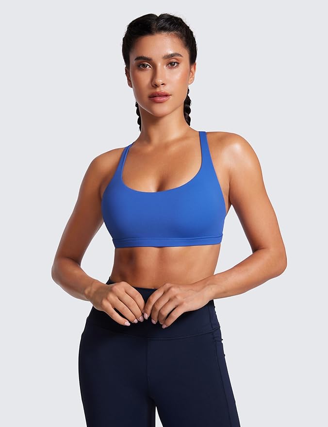CRZ YOGA Naked Feeling Strappy Sports Bras for Women - Criss Cross Back Wireless Padded Cami Yoga Workout Top