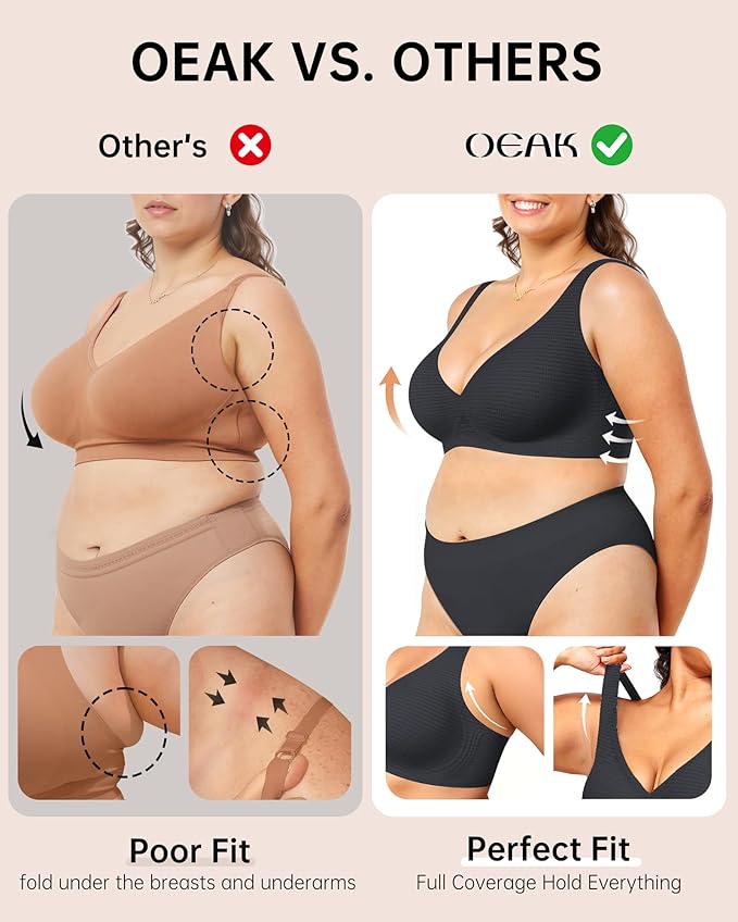 OEAK Womens Deep V Bras Wireless Comfortable Bra Supportive No Underwire Bras Tshirt Push Up Bralettes Plunge Seamless Bra