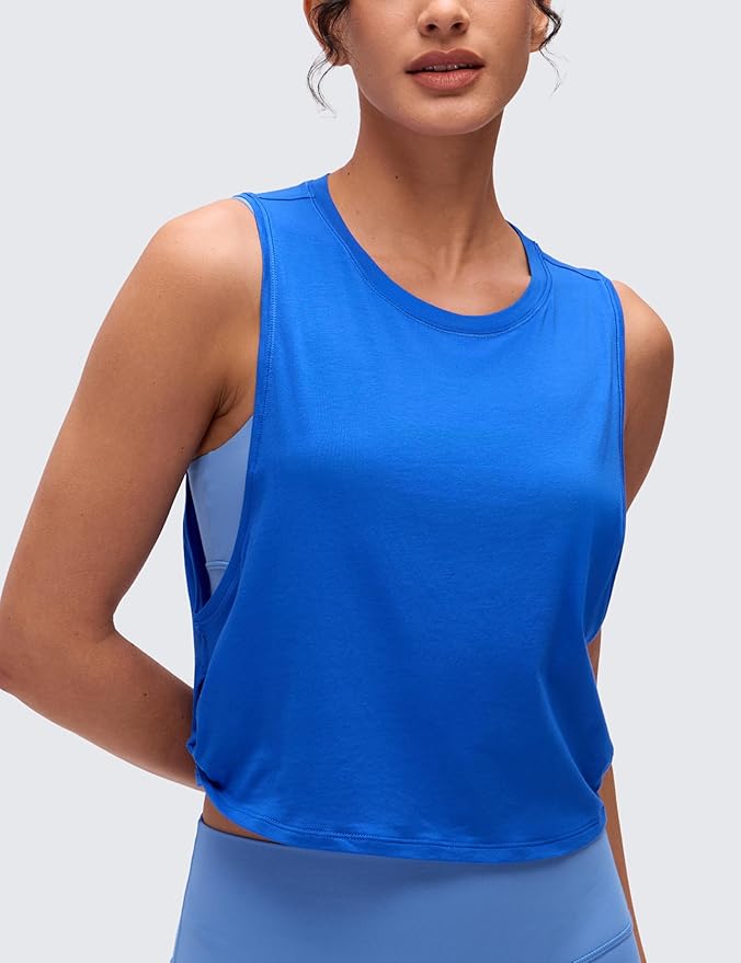 CRZ YOGA Pima Cotton Large Armhole Tank Tops for Women - Workout Sport Athletic Yoga Running Gym Loose Crop Sleeveless Shirts