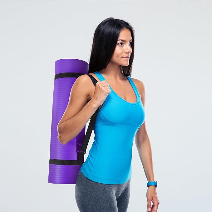 Fitvids Yoga Mat, 1/2-Inch Extra Thick High Density Exercise Mat, Anti-Tear Exercise Yoga Mat with Carrying Strap, Suitable for Various Yoga Exercises