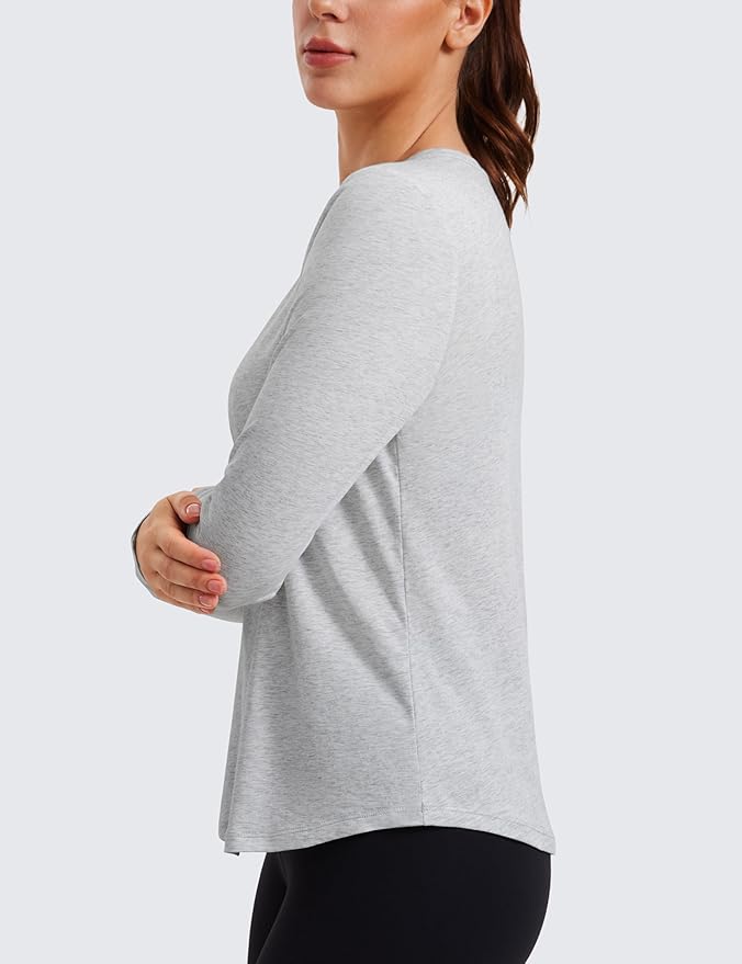 CRZ YOGA Pima Cotton Crewneck Long Sleeve Shirts for Women - Workout Athletic Yoga Casual Tops Soft Plain T-Shirt
