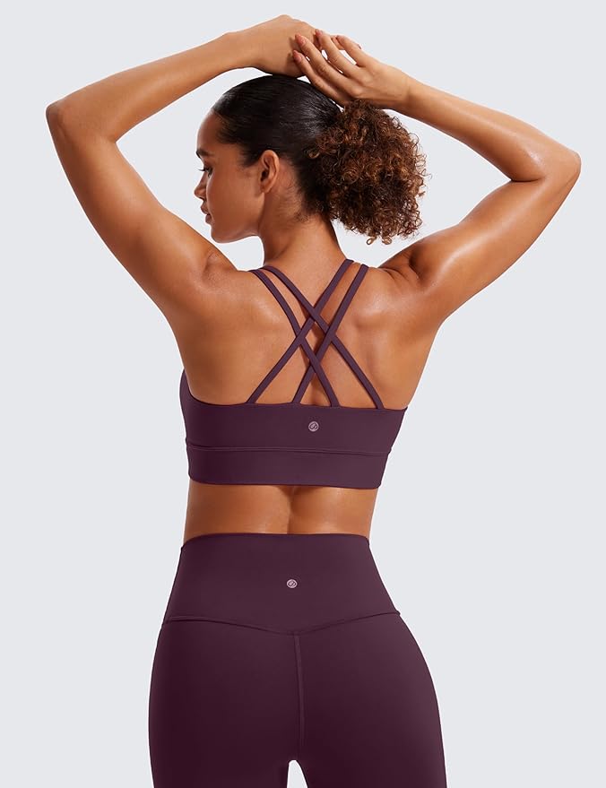 CRZ YOGA Softness Mold Butterluxe Strappy Longline Sports Bras for Women - Double Spaghetti Strap Workout Yoga Crop Top