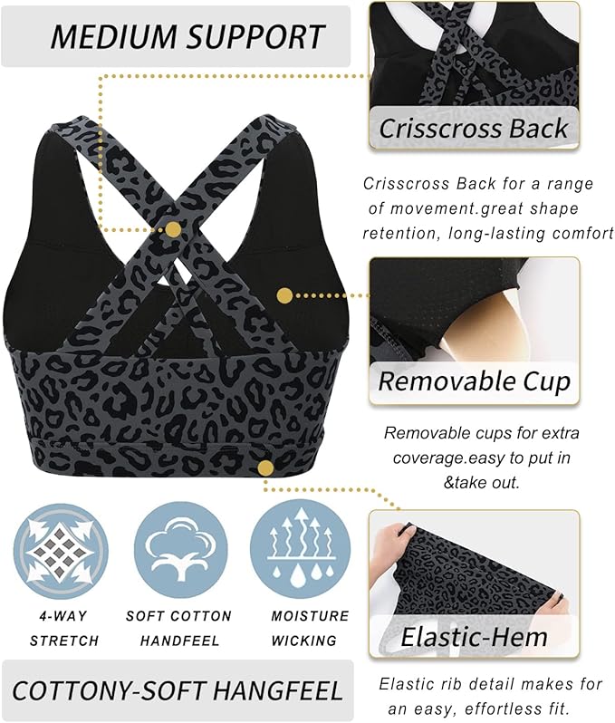 RUNNING GIRL Sports Bras for Women,Padded Strappy Sports Bras Criss-Cross Back Medium Support Sports Bras with Removable Cups