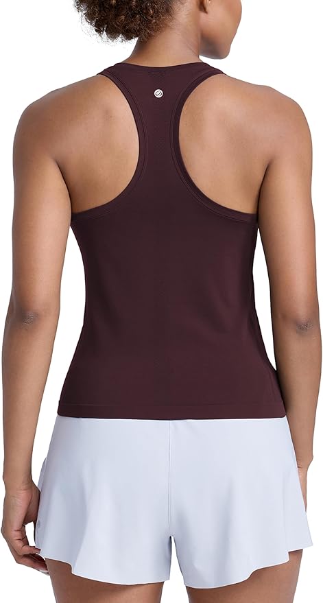 CRZ YOGA Seamless Workout Tank Tops for Women - Athletic Running Gym Sleeveless Shirts Crewneck Racerback Breathable