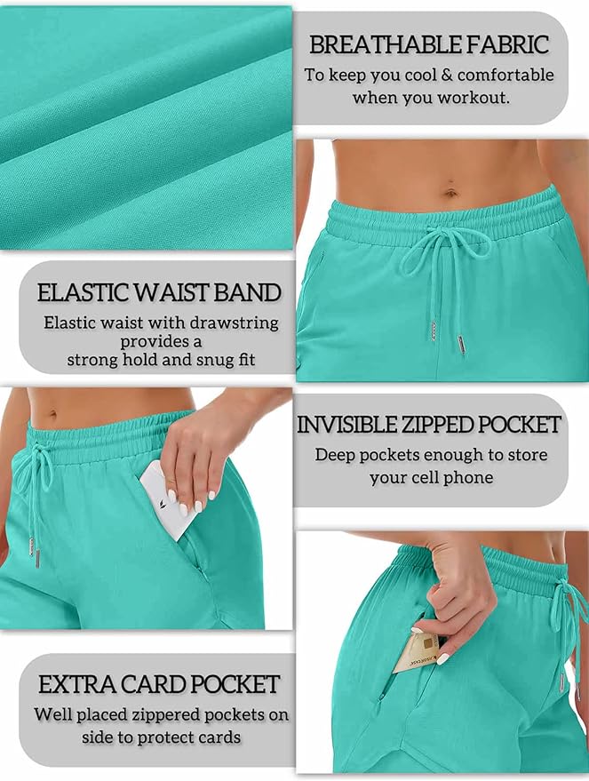 Mancreda Women's Running Shorts with Liner 3 Zipper Pockets Elastic Workout Athletic Gym Yoga Shorts