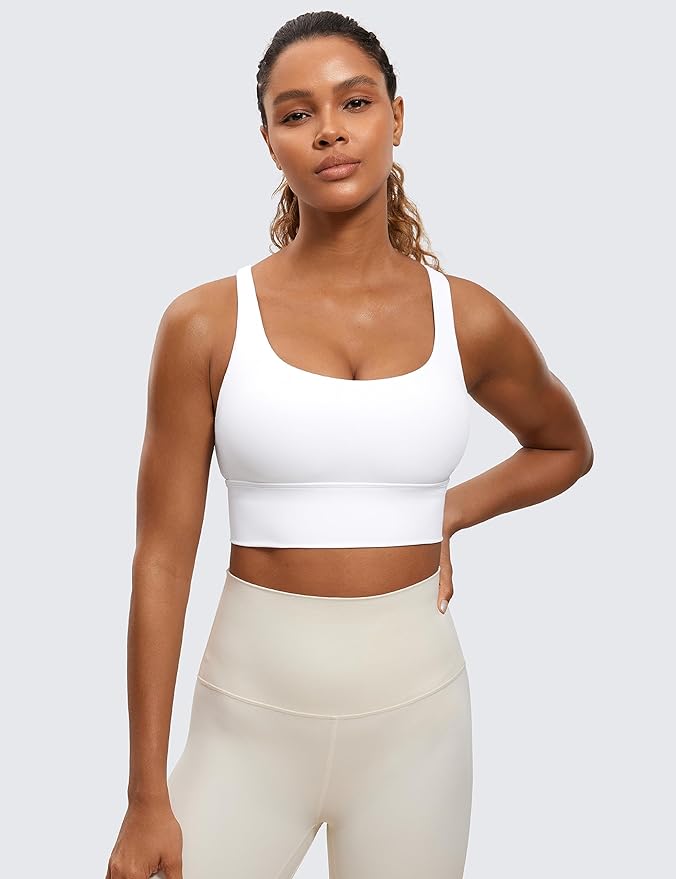 CRZ YOGA Naked Feeling Strappy Longline Sports Bras for Women - Medium Impact Criss Cross Yoga Padded Workout Crop Top