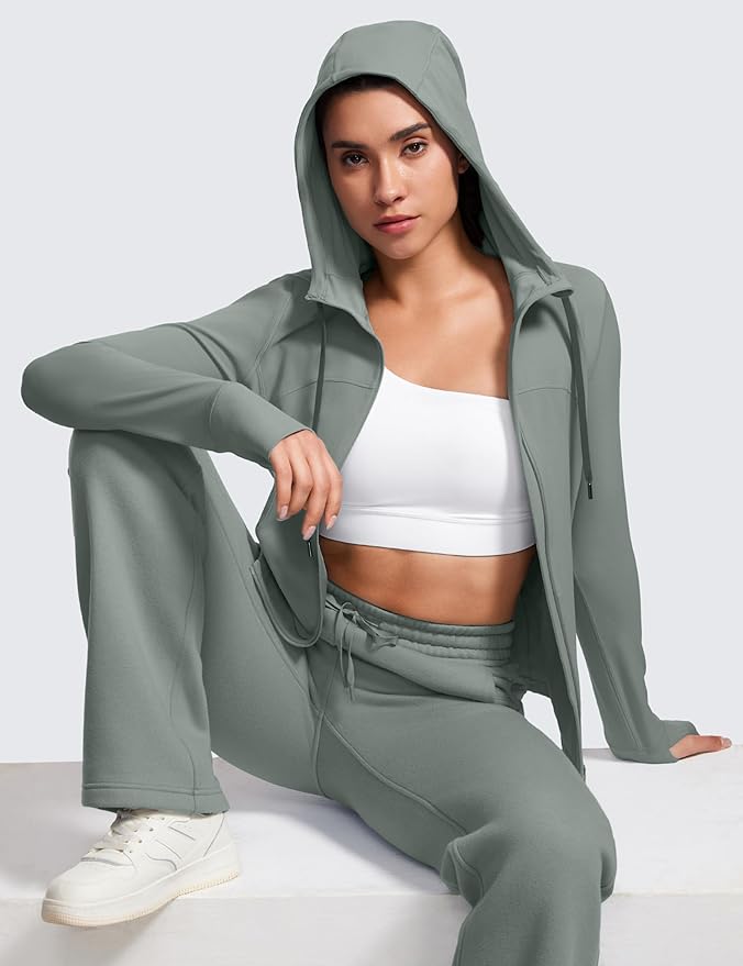 CRZ YOGA Butterluxe Hooded Athletic Jackets for Women - Full Zip Track Casual Tops with Thumb Holes Pockets